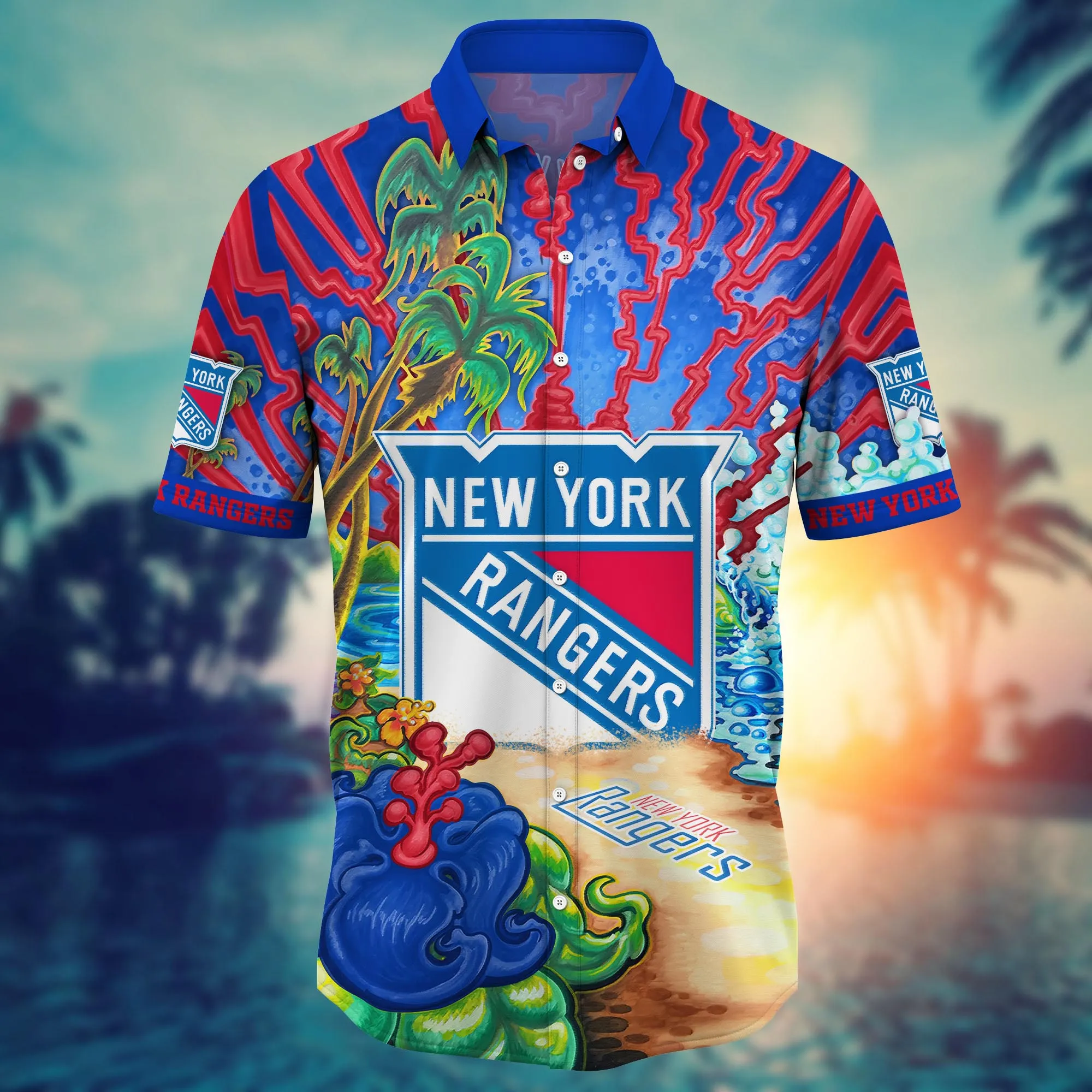 New York Rangers NHL Hawaiian Shirt Beer Gardenstime Aloha Shirt