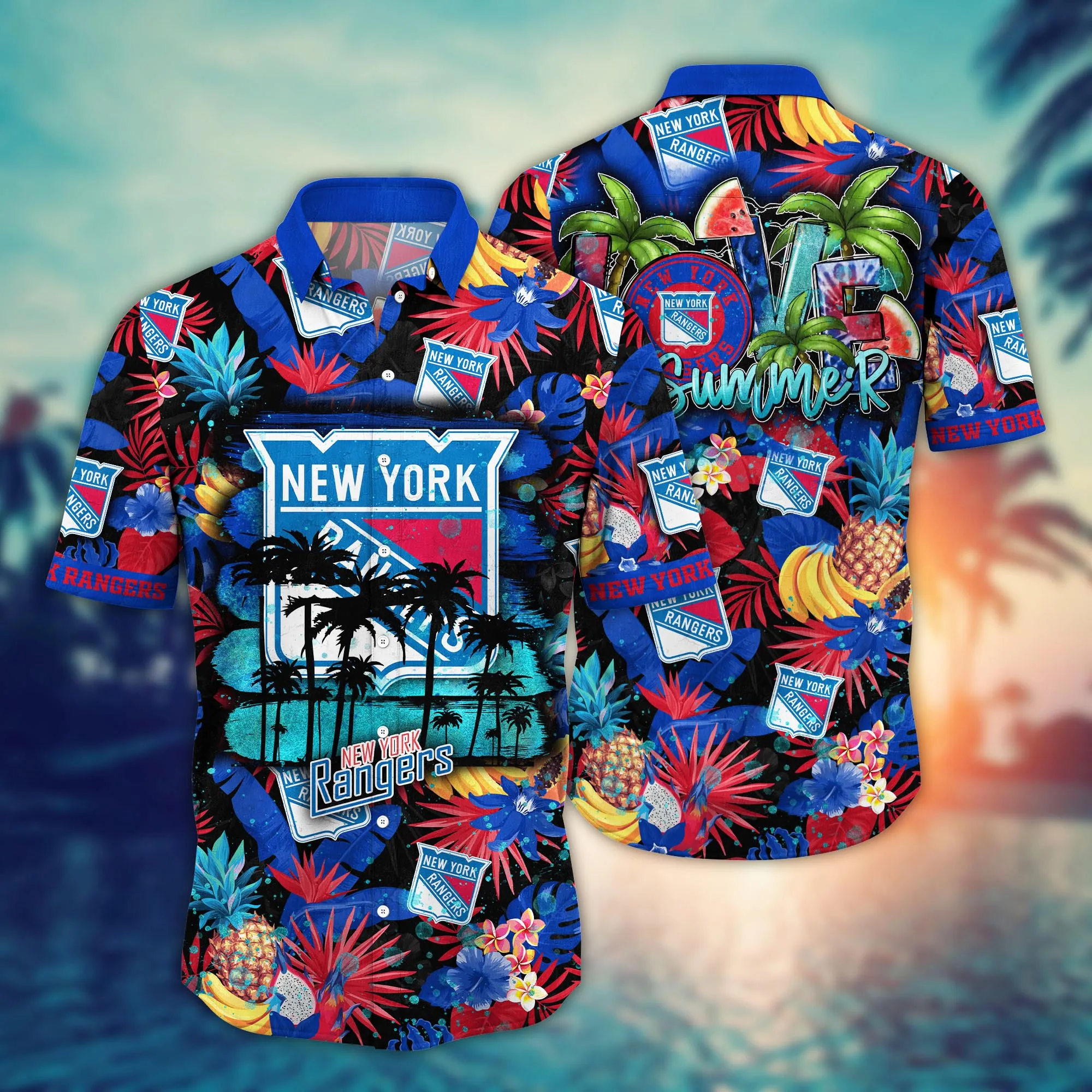 New York Rangers NHL Hawaiian Shirt Pool Partiestime Aloha Shirt New York Rangers NHL Hawaiian Shirt Pool Partiestime Aloha Shirt