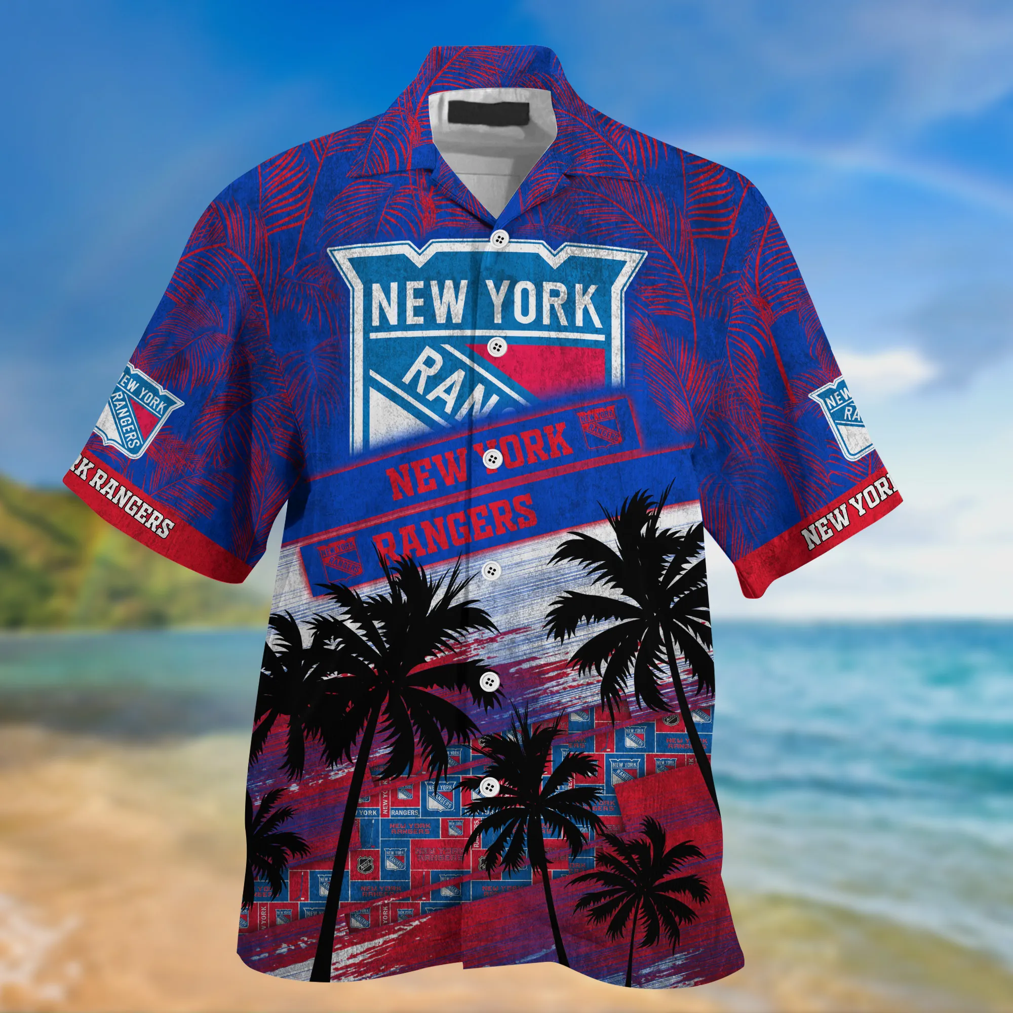 New York Rangers NHL Palm Tree Pattern Hawaii Shirt For Sports Fans Unisex Sport Hawaii Shirt