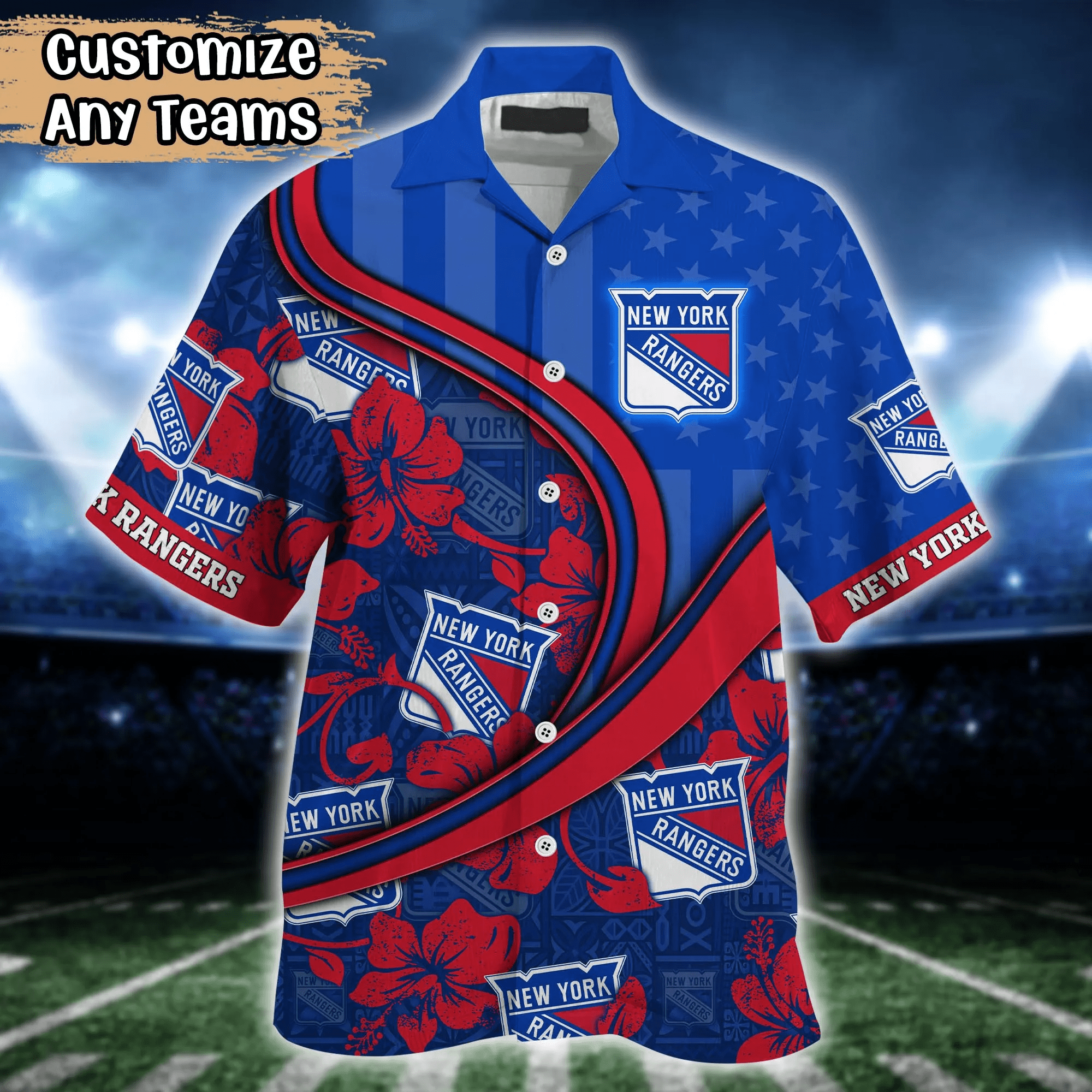 New York Rangers NHL Us Flag Hawaiian Shirt Custom Summer Aloha Shirt