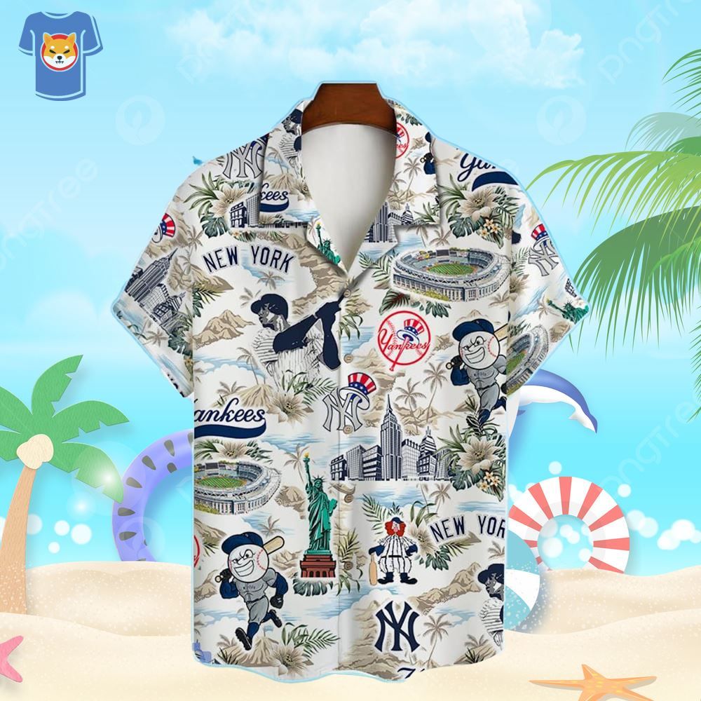 New York Yankees Baseball Pattern On White Background Print Hawaiian Shirt