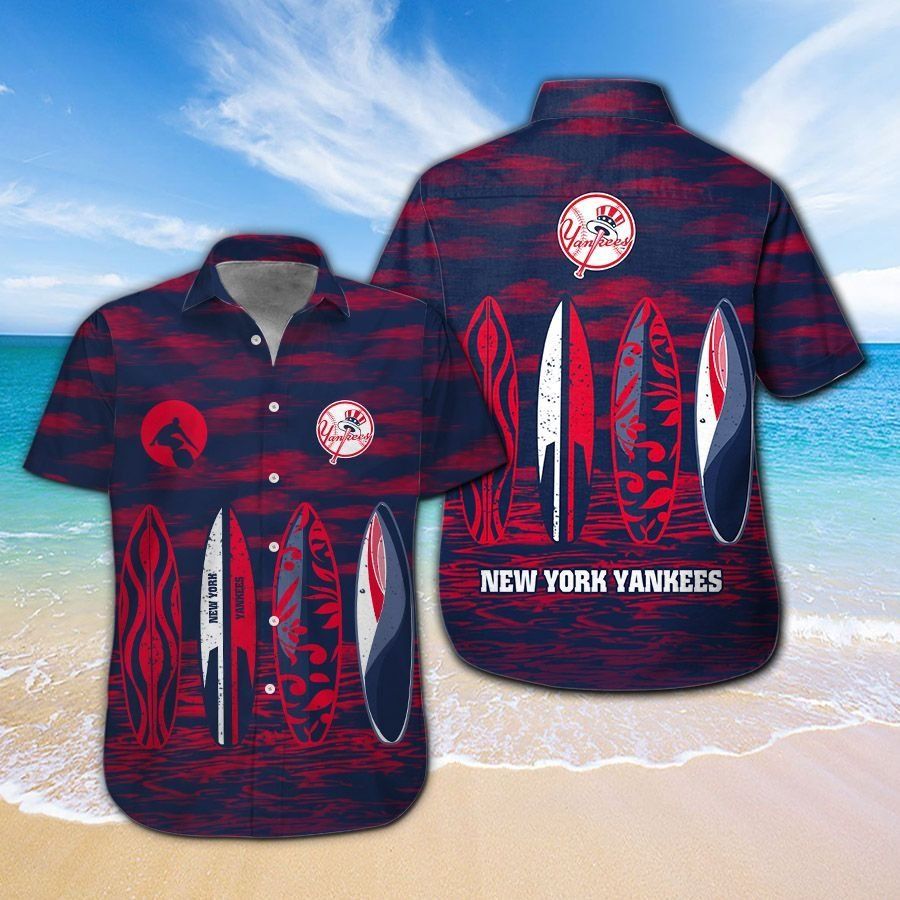 New York Yankees Short Sleeve Button Up Tropical Hawaiian Shirt VER09