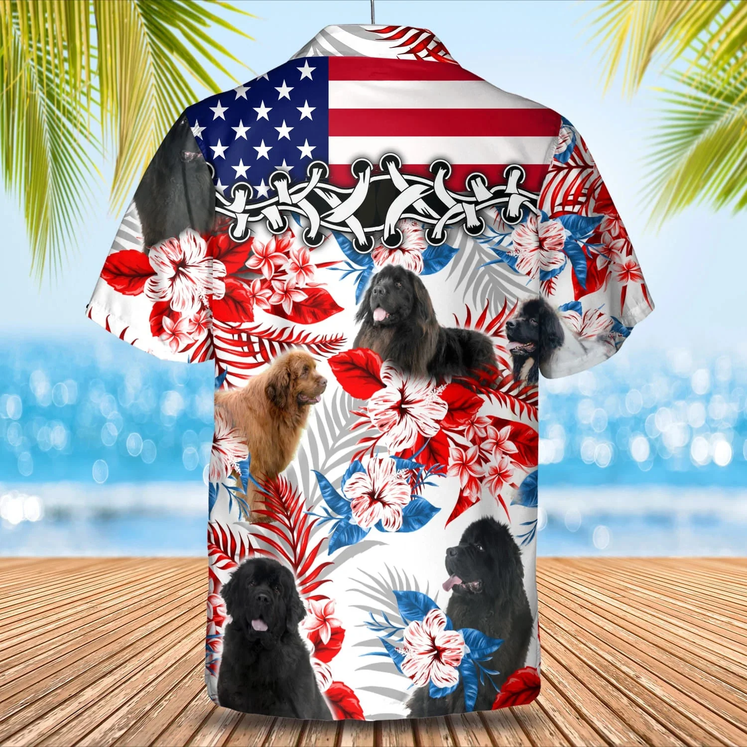 Newfoundland Flower American Flag Trendy Hawaiian Shirt, Summer Aloha Shirt, Men Trendy Hawaiian Shirt, Gift For Summer