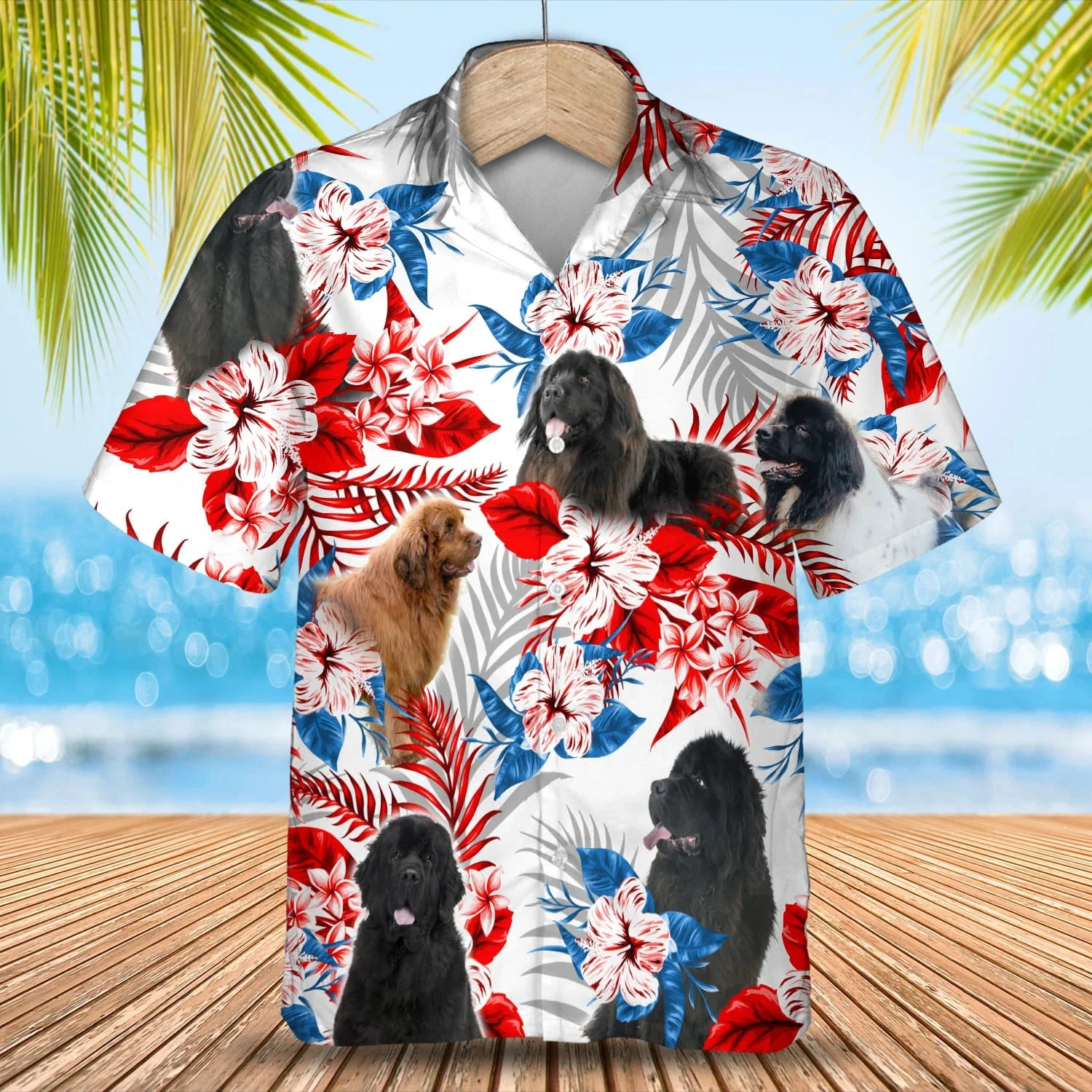 Newfoundland Flower American Flag Trendy Hawaiian Shirt, Summer Aloha Shirt, Men Trendy Hawaiian Shirt, Gift For Summer Newfoundland Flower American Flag Trendy Hawaiian Shirt, Summer Aloha Shirt, Men Trendy Hawaiian Shirt, Gift For Summer