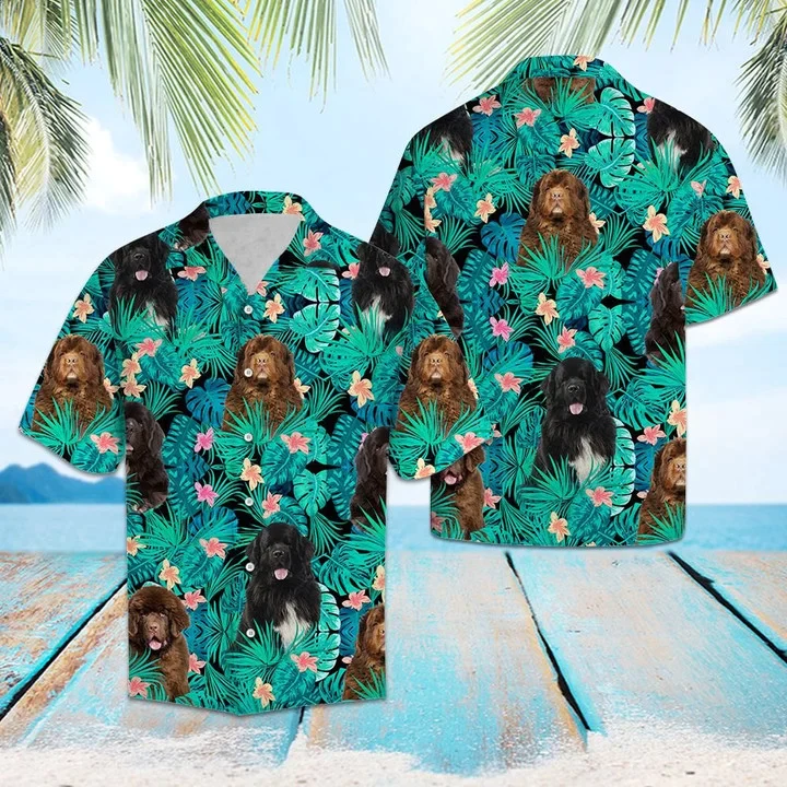 Newfoundland Hawaii Shirt, Lovely Newfoundland Tropical Leaves And Hibiscus Trendy Hawaiian Shirt