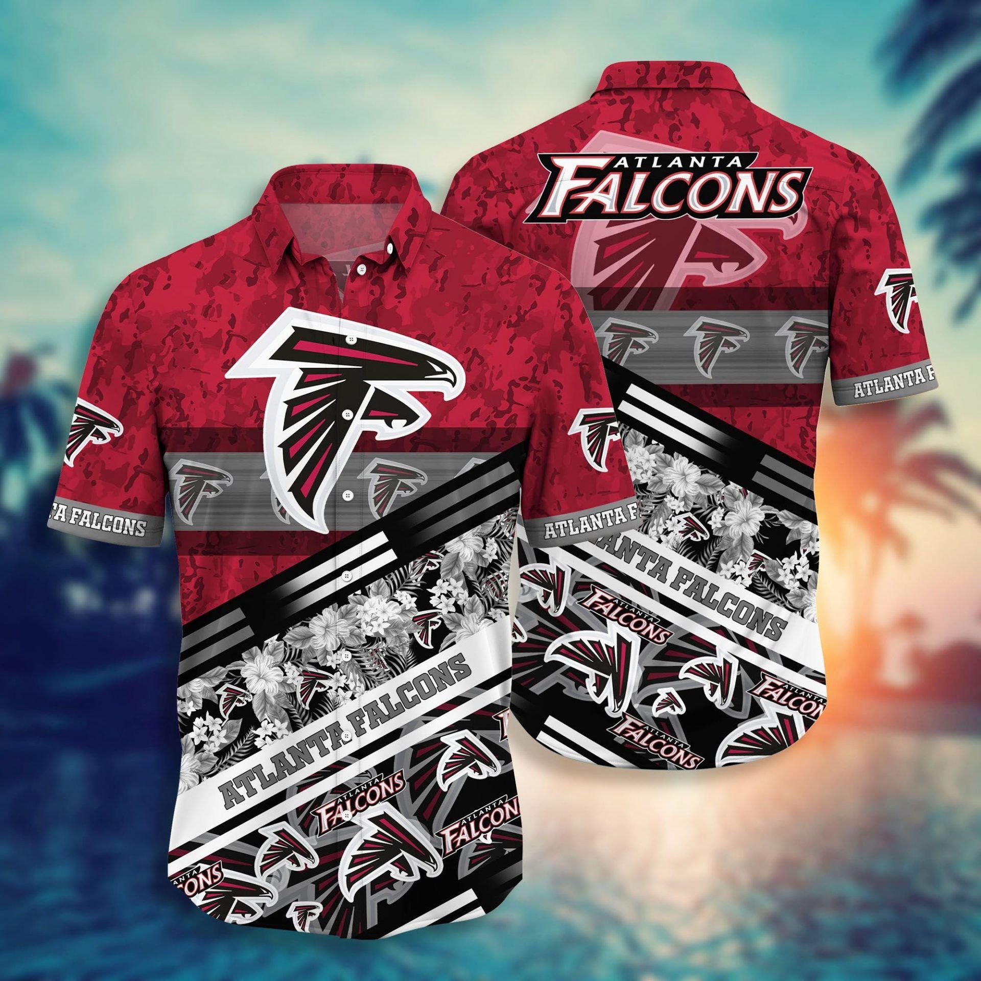 Nfl Atlanta Falcons Red Silver Flower Trendy Hawaiian Shirt Aloha Shirt