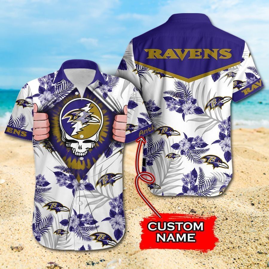 NFL Baltimore Ravens Grateful Dead Gift For Fan Personalized Hawaiian Shirt & Short