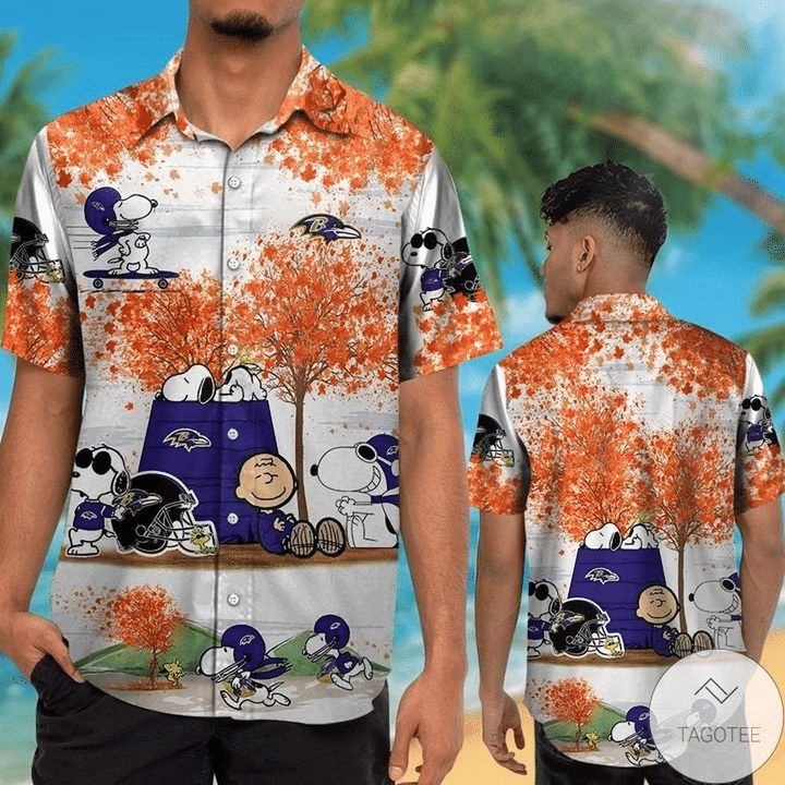 NFL Baltimore Ravens Snoopy White Red Hawaiian Shirt