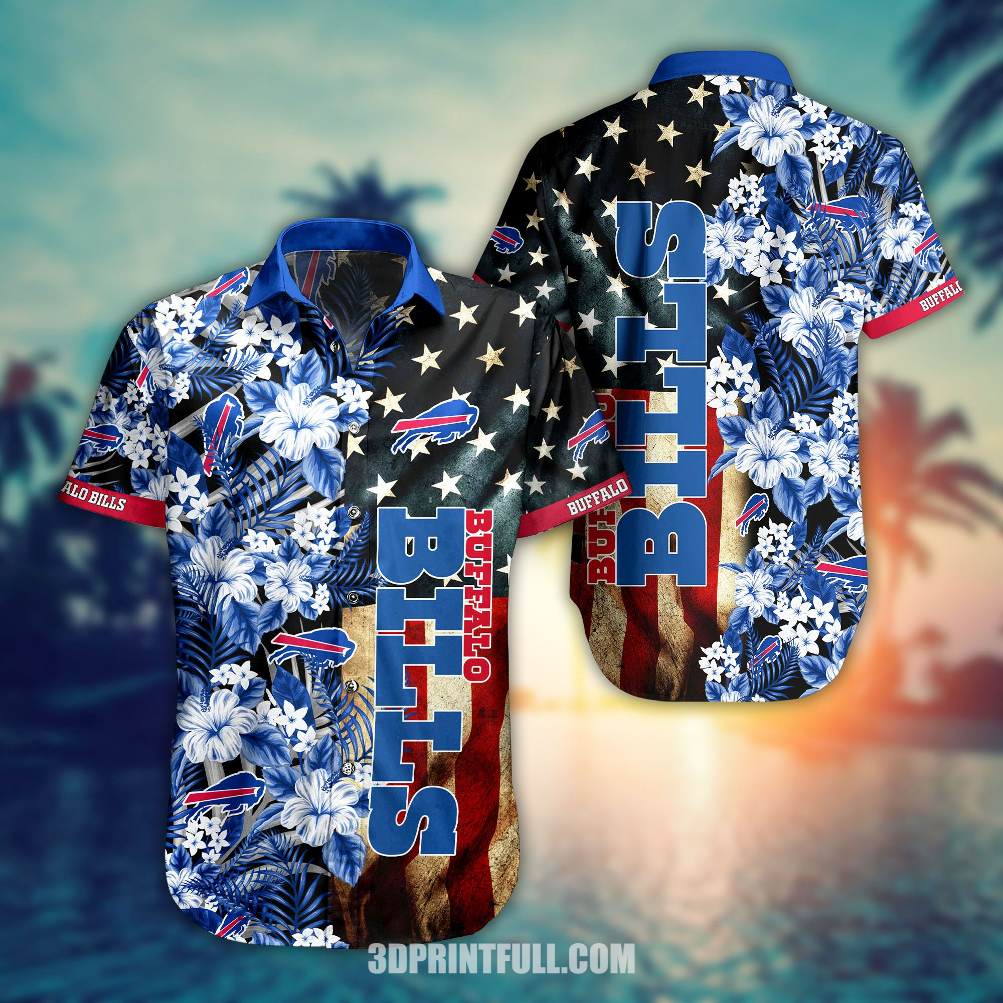 NFL Buffalo Bills Hawaiian Shirt: Flag Flower Edition