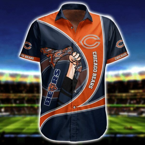 NFL Chicago Bears Orange Curve Dark Navy Hawaiian Shirt