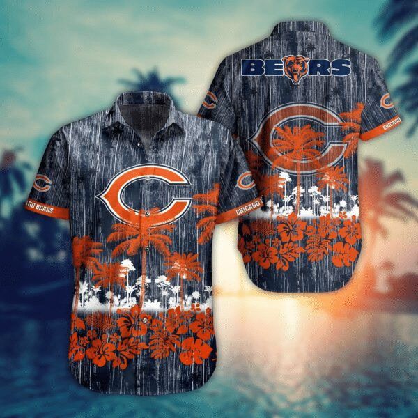 NFL Chicago Bears Orange Flower In Rain Hawaiian Shirt
