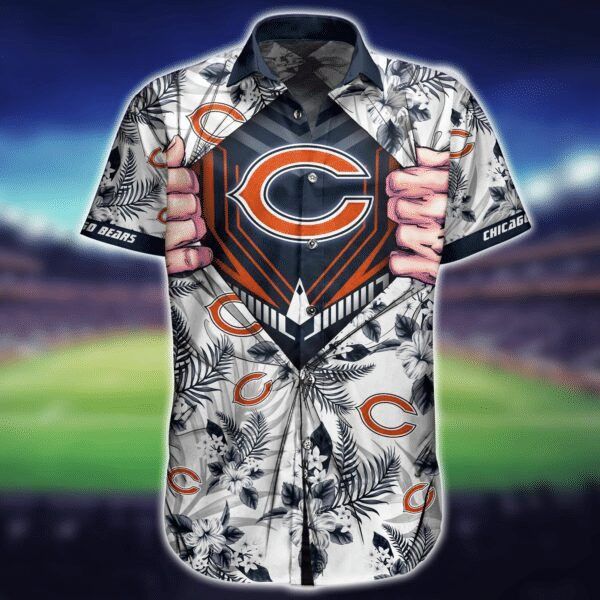 Nfl Chicago Bears Tropical Flower Logo White Trendy Hawaiian Shirt Aloha Shirt
