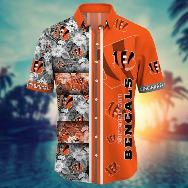 Nfl Cincinnati Bengals Tropical Flowers Orange Trendy Hawaiian Shirt Aloha Shirt