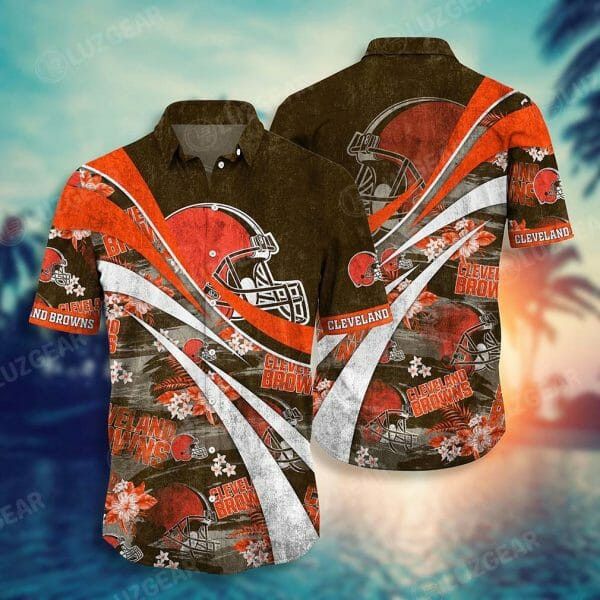 NFL Cleveland Browns Orange Tropical Flowers Hawaiian Shirt
