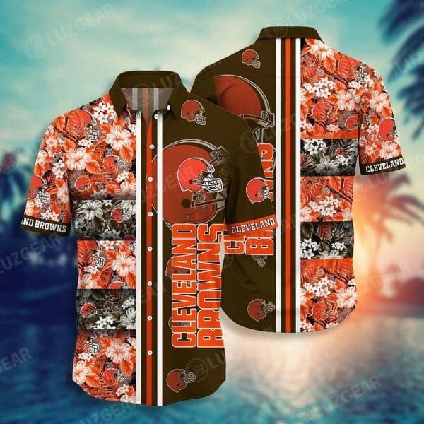 NFL Cleveland Browns Orange Tropical Flowers New Design Hawaiian Shirt