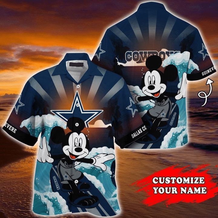 NFL Dallas Cowboys Custom Name Mickey Mouse Surf Hawaiian Shirt