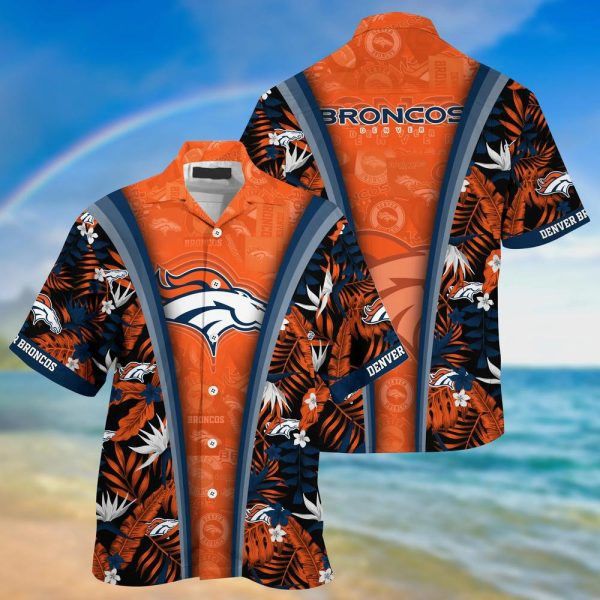 NFL Denver Broncos Orange Navy Blue Hawaiian Shirt