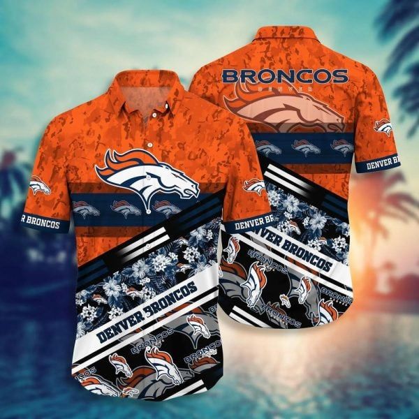 NFL Denver Broncos Tropical Flowers Orange Hawaiian Shirt V3 Aloha Shirt