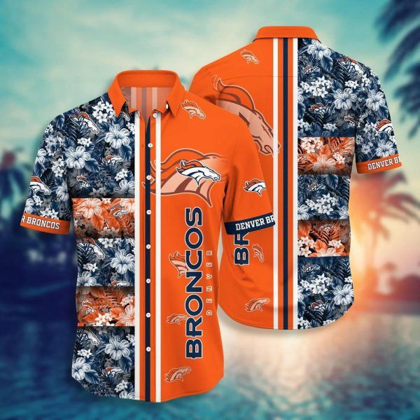 Nfl Denver Broncos Tropical Flowers Orange Trendy Hawaiian Shirt Aloha Shirt