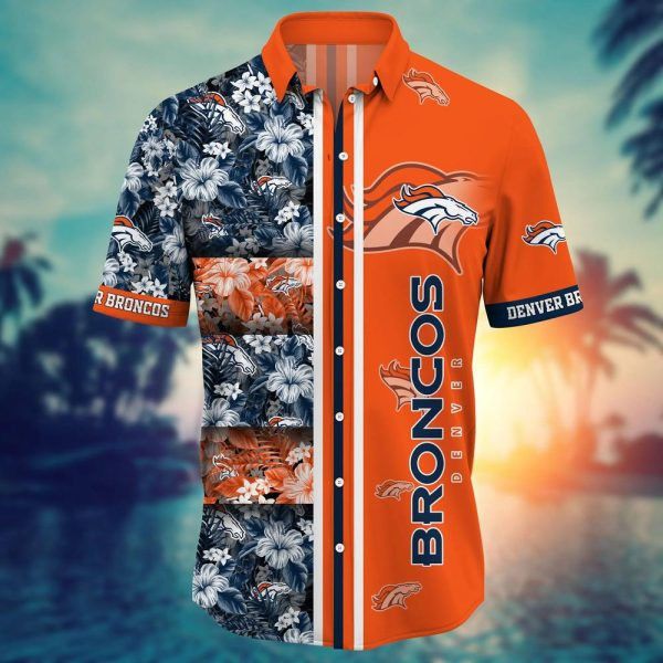 Nfl Denver Broncos Tropical Flowers Orange Trendy Hawaiian Shirt Aloha Shirt