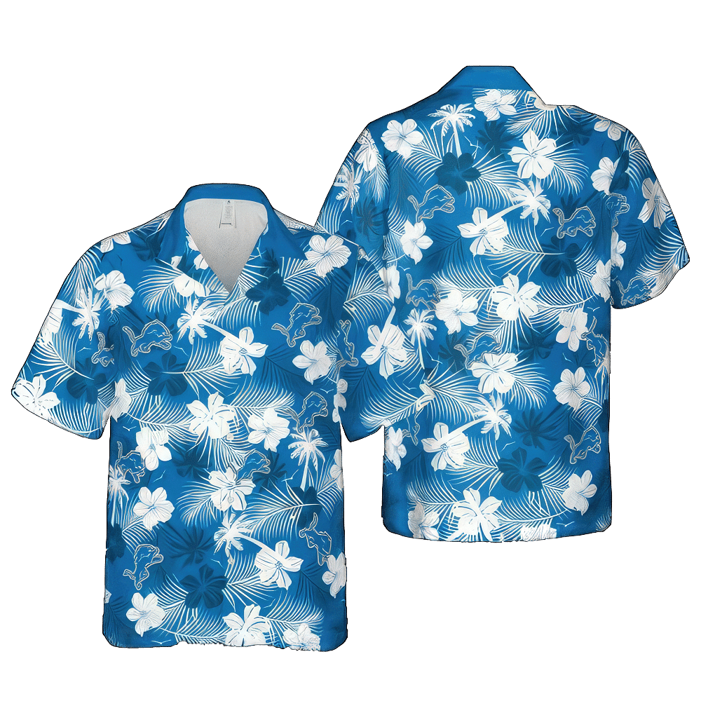NFL Detroit Lions Blue White Flower Hawaiian Shirt