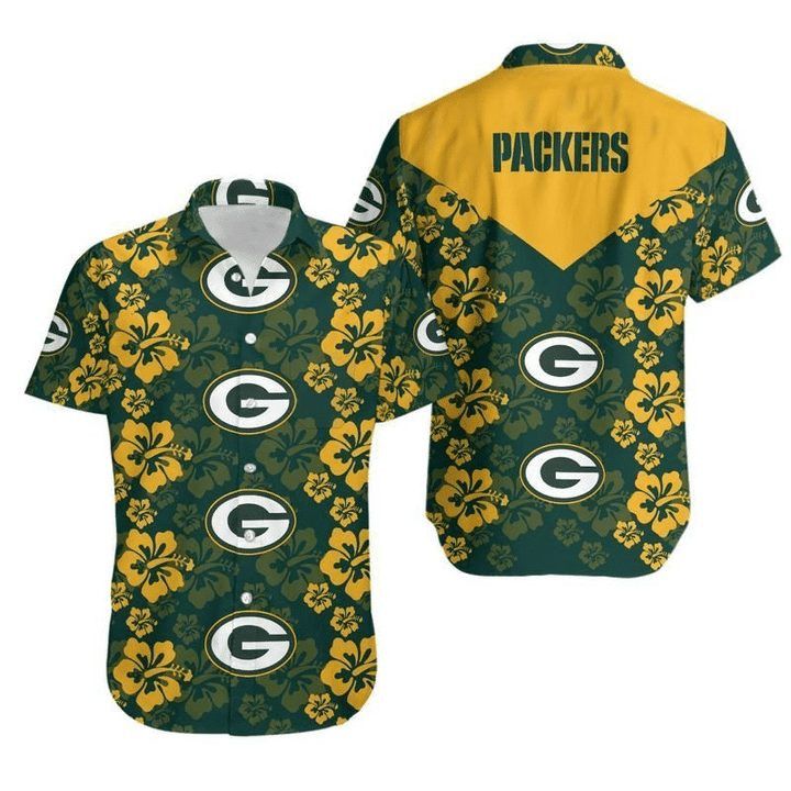 Nfl Green Bay Packers Green Yellow Flower Trendy Hawaiian Shirt Aloha Shirt