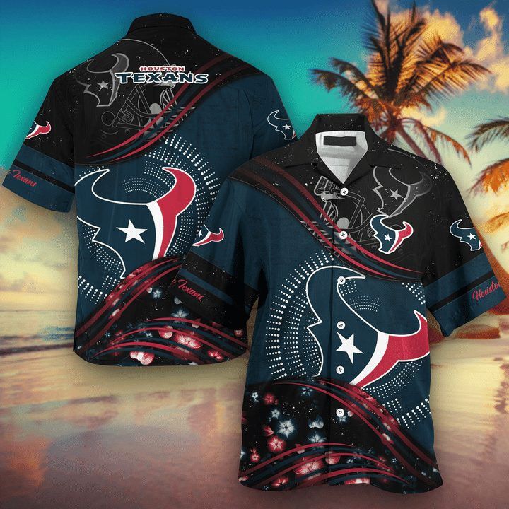 Nfl Houston Texans Blue Black Trendy Hawaiian Shirt Aloha Shirt