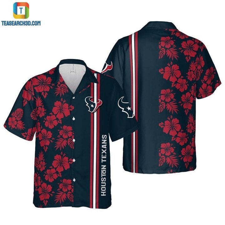 Nfl Houston Texans Blue Red Flower Trendy Hawaiian Shirt V2 Aloha Shirt