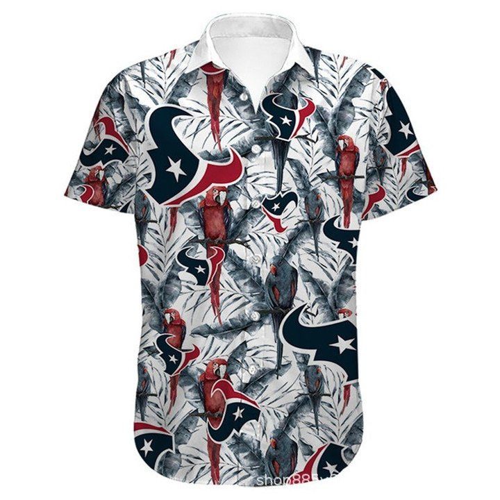Nfl Houston Texans White Red Parrot Trendy Hawaiian Shirt Aloha Shirt