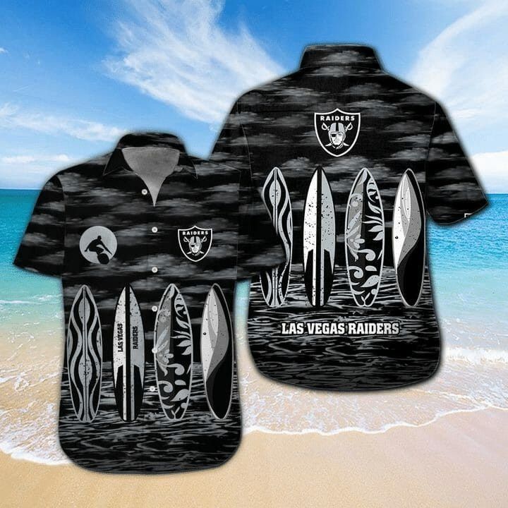 Nfl Las Vegas Raiders Black Silver Trendy Hawaiian Shirt Aloha Shirt