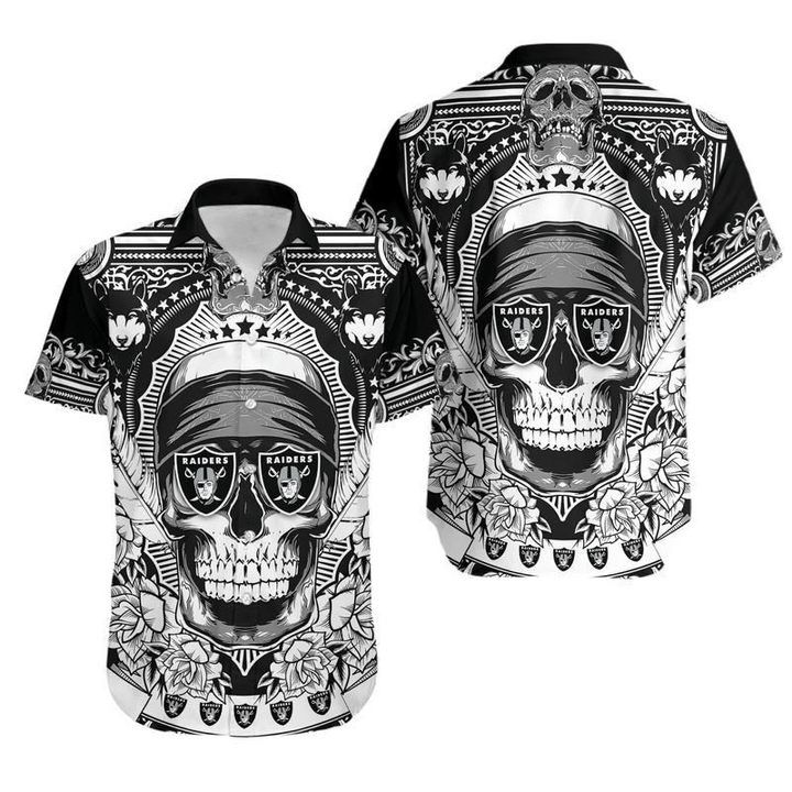 Nfl Las Vegas Raiders Skull Black White Trendy Hawaiian Shirt Aloha Shirt