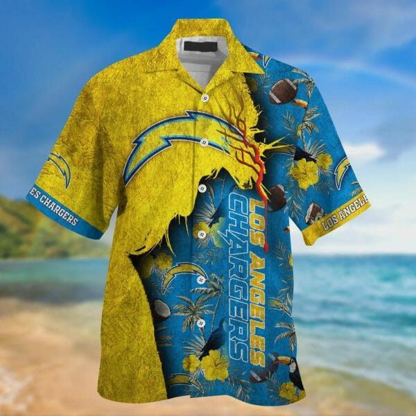 Nfl Los Angeles Chargers Blue Gold Trendy Hawaiian Shirt V3 Aloha Shirt