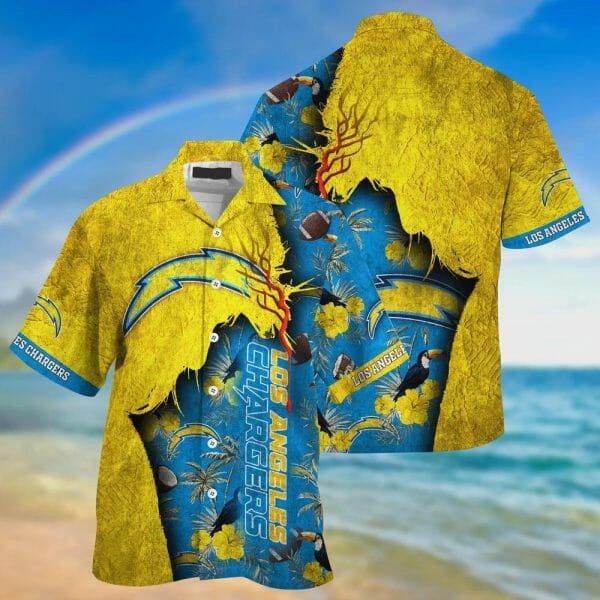 Nfl Los Angeles Chargers Blue Gold Trendy Hawaiian Shirt V3 Aloha Shirt