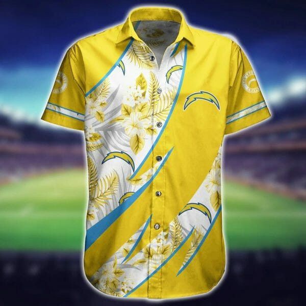 Nfl Los Angeles Chargers Flowers Gold Trendy Hawaiian Shirt Aloha Shirt