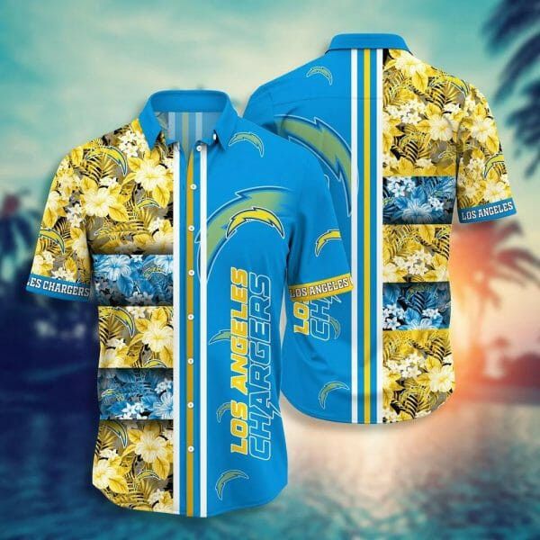 Nfl Los Angeles Chargers Gold Flowers Blue Trendy Hawaiian Shirt Aloha Shirt
