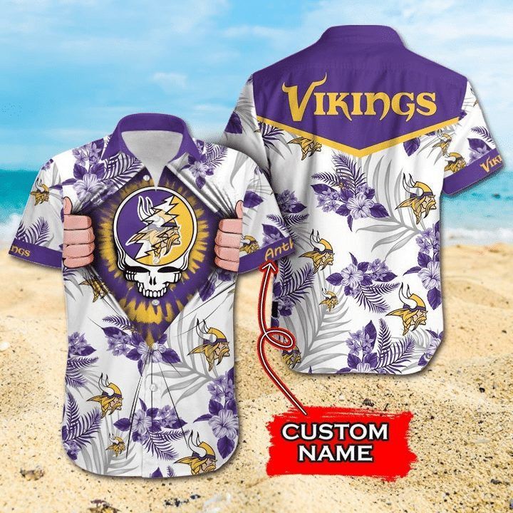 Nfl Minnesota Vikings Custom Name Skull Trendy Hawaiian Shirt Aloha Shirt