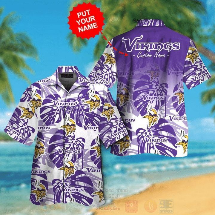 NFL Minnesota Vikings Custom Name White Purple Hawaiian Shirt