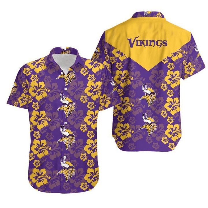 Nfl Minnesota Vikings Yellow Flower Purple Trendy Hawaiian Shirt Aloha Shirt