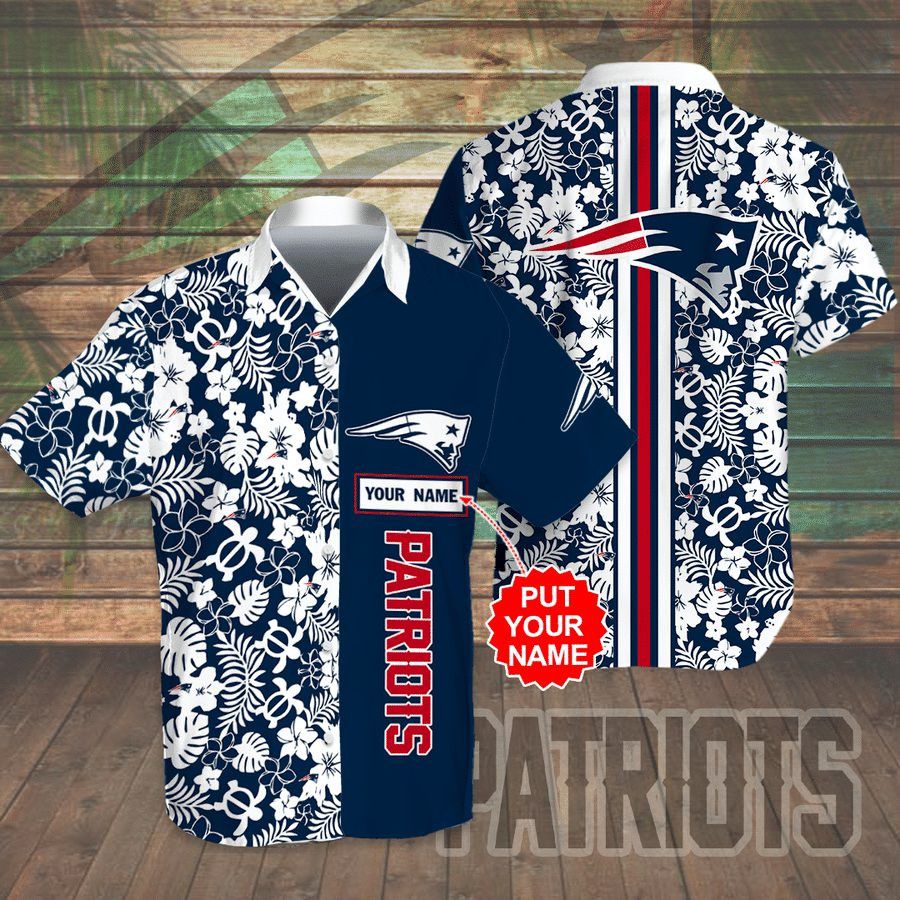 Nfl New England Patriots Custom Name White Flower Navy Trendy Hawaiian Shirt Aloha Shirt