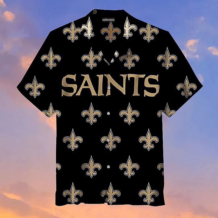 NFL New Orleans Saints Black Logo Big Text Hawaiian Shirt