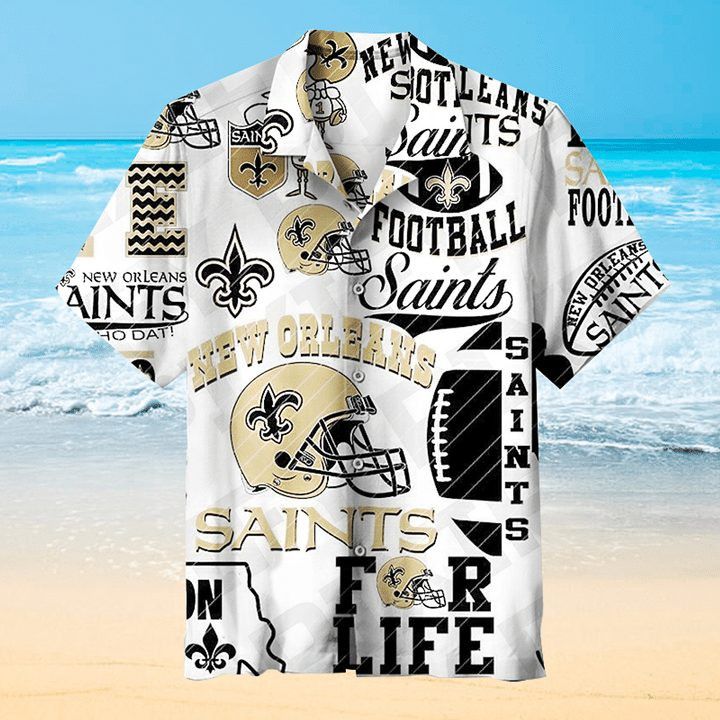 NFL New Orleans Saints White Helmet Text Hawaiian Shirt