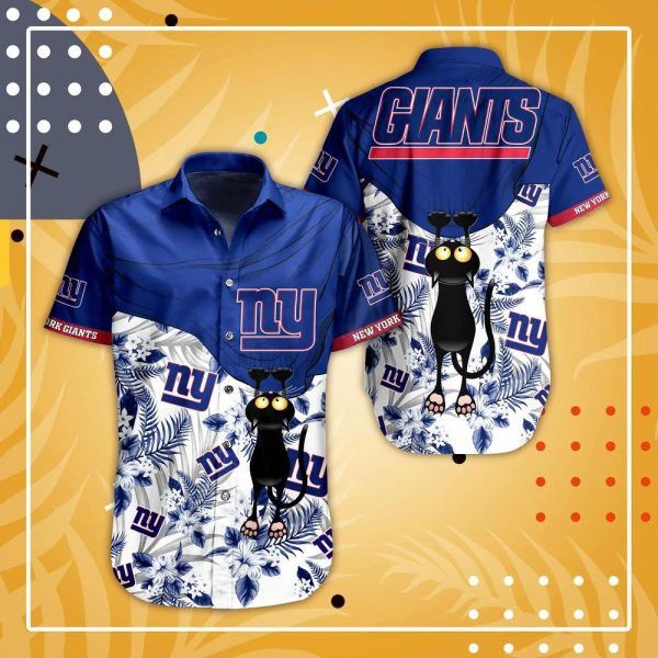 Nfl New York Giants Black Cat Navy Blue Trendy Hawaiian Shirt Aloha Shirt