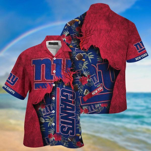Nfl New York Giants Red Navy Blue Trendy Hawaiian Shirt Aloha Shirt