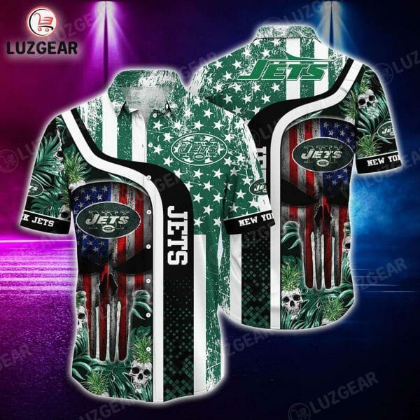 NFL New York Jets American Flag Skull Hawaiian Shirt