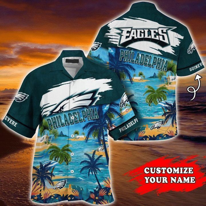 NFL Philadelphia Eagles Custom Name Coconut Tree Hawaiian Shirt