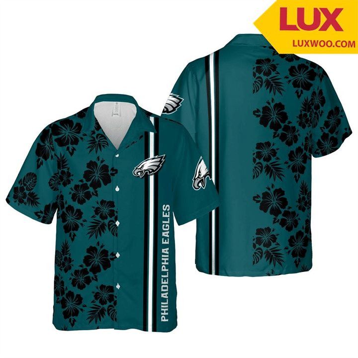 NFL Philadelphia Eagles Green Flower Black Hawaiian Shirt