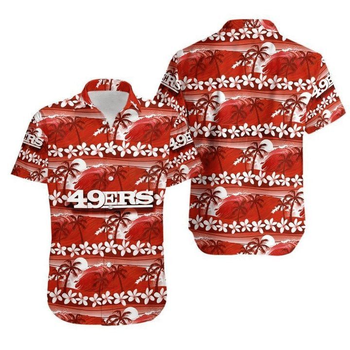 Nfl San Francisco 49Ers Coconut Tree Pink Flower Trendy Hawaiian Shirt Aloha Shirt