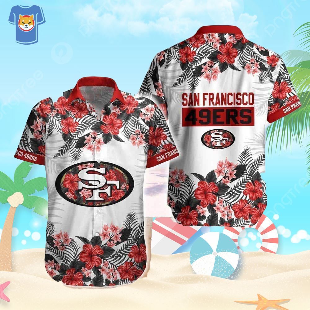 NFL San Francisco 49Ers Hawaiian Shirt Hibiscus Flower Pattern NFL San Francisco 49Ers Hawaiian Shirt Hibiscus Flower Pattern