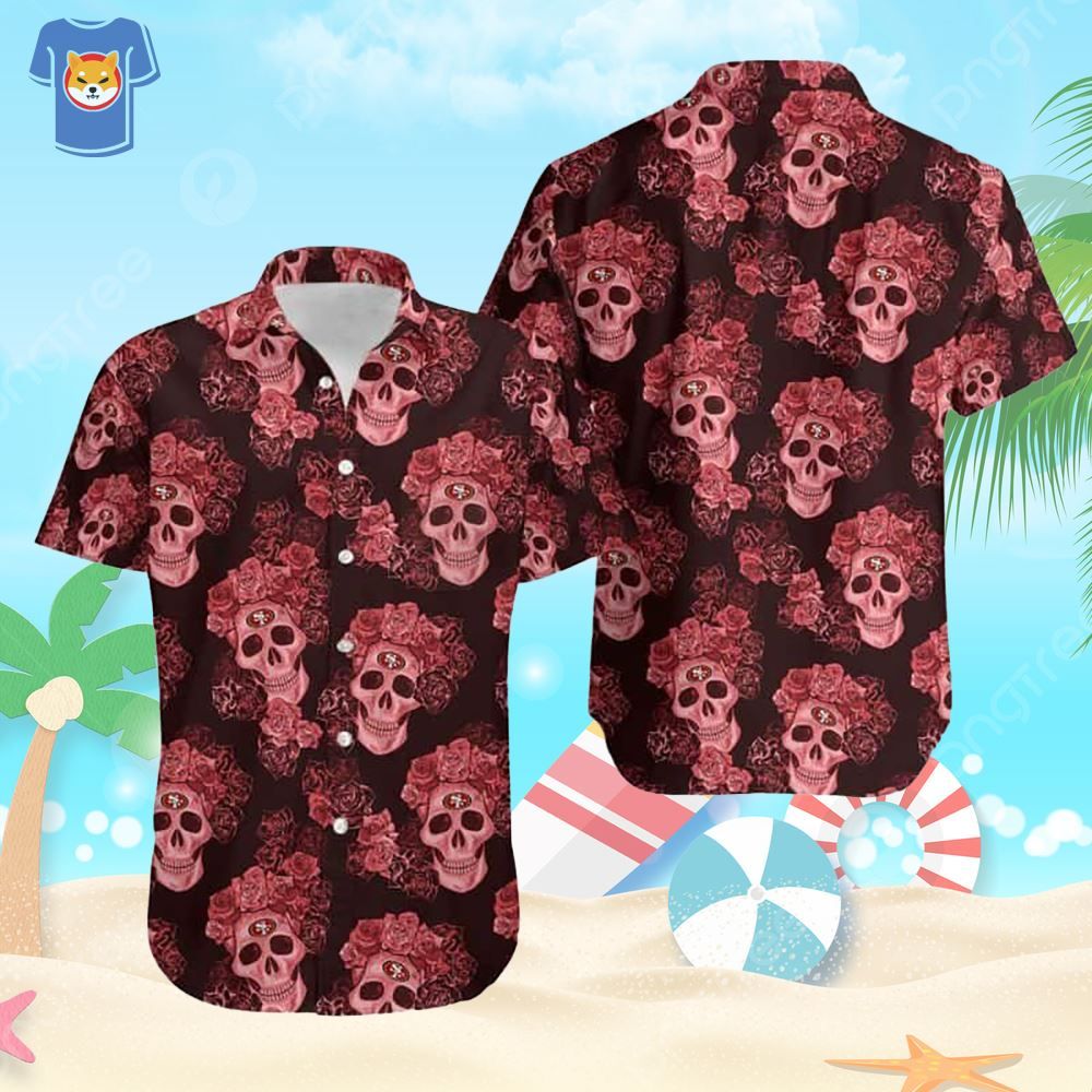 NFL San Francisco 49Ers Hawaiian Shirt Mystery Skull And Flower