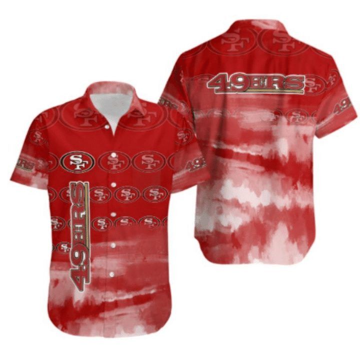 NFL San Francisco 49Ers Red Multi Logo Above River Hawaiian Shirt